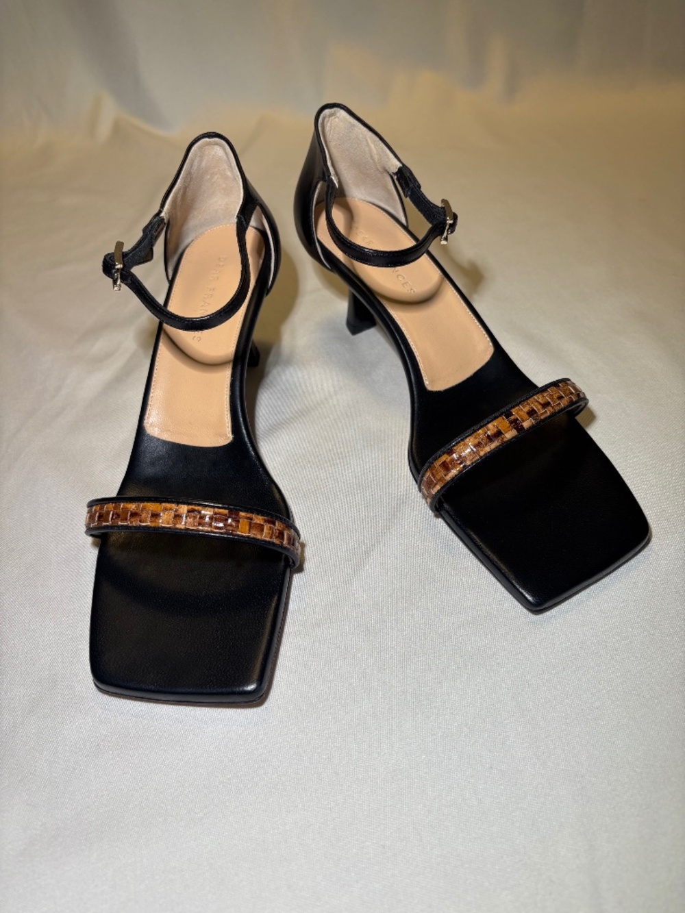 DEAR FRANCES ~ NEW ~ Shiloh Black & Brown Leather Ankle Strap Sandal ~ 11M
